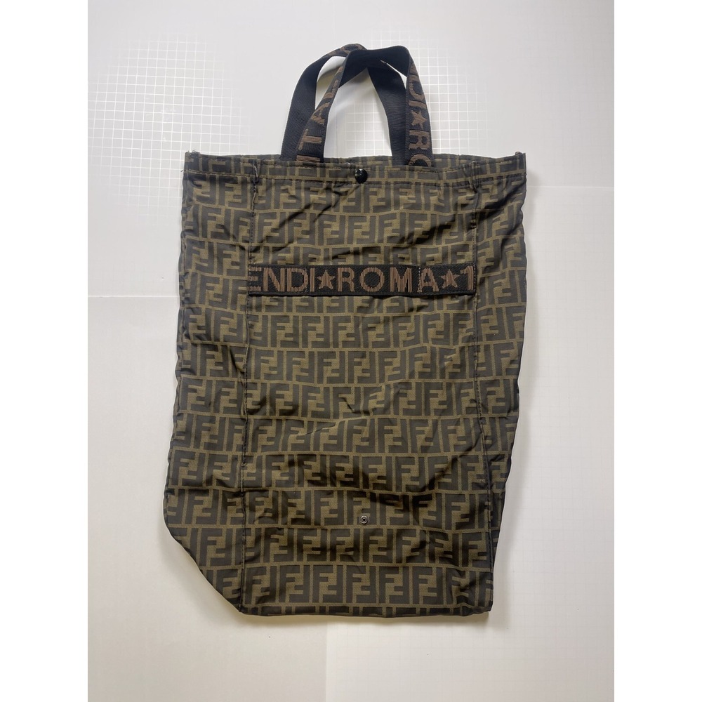 Vintage Fendi Zucca Jolly Trailer Shopping Cart Carry Bag Nylon Brown *BAG ONLY*